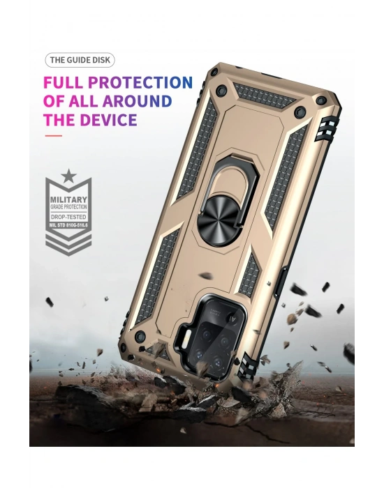 Newface Oppo Reno 5 Lite Kılıf Sofya Yüzüklü Silikon Kapak - Gold