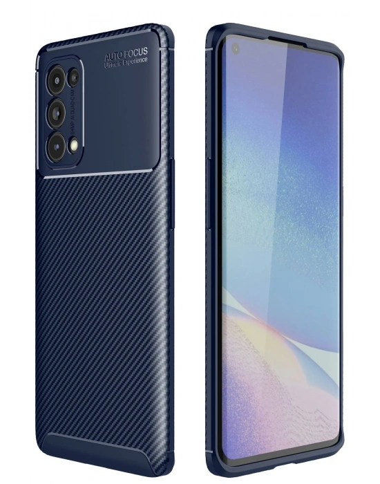 Newface Oppo Reno 5 Pro Kılıf Auto Focus Karbon Kapak - Lacivert