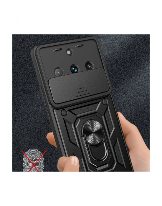 Newface Realme 11 Pro Kılıf Pars Lens Yüzüklü Silikon - Siyah