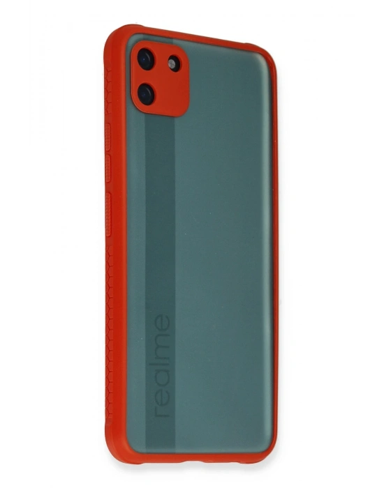 Newface Realme C11 Kılıf Miami Şeffaf Silikon - Kırmızı