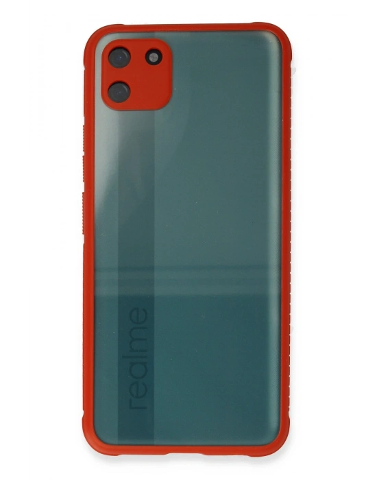 Newface Realme C11 Kılıf Miami Şeffaf Silikon - Kırmızı