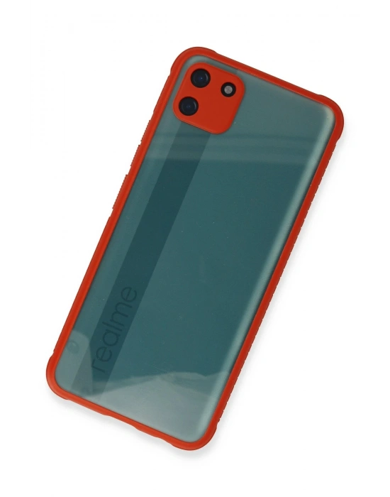 Newface Realme C11 Kılıf Miami Şeffaf Silikon - Kırmızı