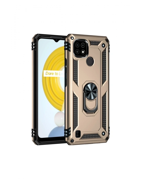 Newface Realme C21 Kılıf Sofya Yüzüklü Silikon Kapak - Gold