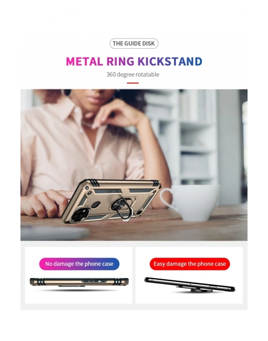 Newface Realme C21 Kılıf Sofya Yüzüklü Silikon Kapak - Gold