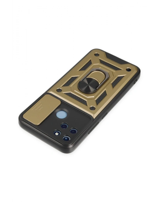 Newface Realme C25Y Kılıf Pars Lens Yüzüklü Silikon - Gold