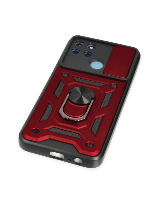 Newface Realme C25Y Kılıf Pars Lens Yüzüklü Silikon - Kırmızı