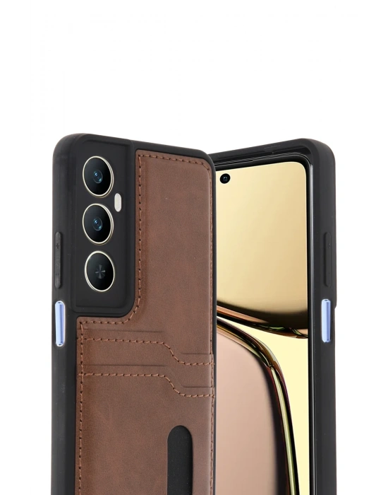 Newface Realme C65 Sara Kartvizitli Deri Kılıf - Taba
