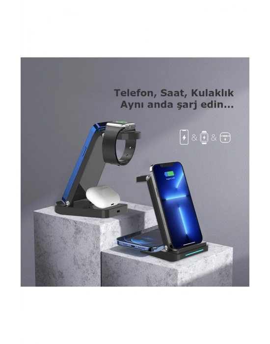 Newface S90 4in1 Kablosuz Şarj Masaüstü Set - Siyah