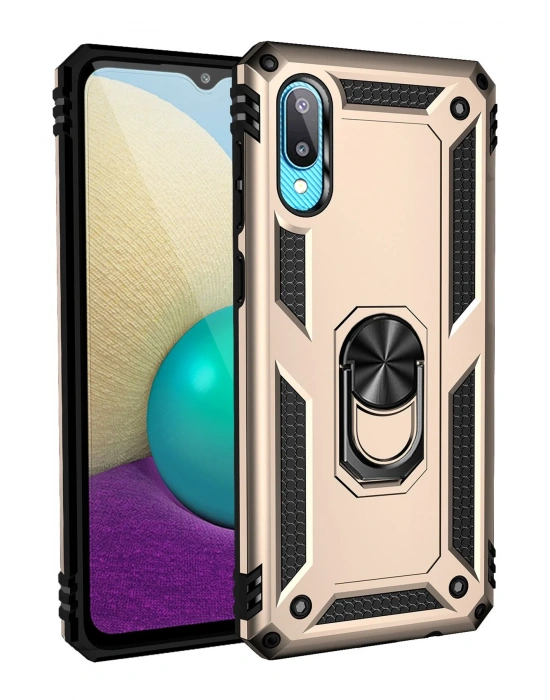 Newface Samsung Galaxy A02 Kılıf Sofya Yüzüklü Silikon Kapak - Gold