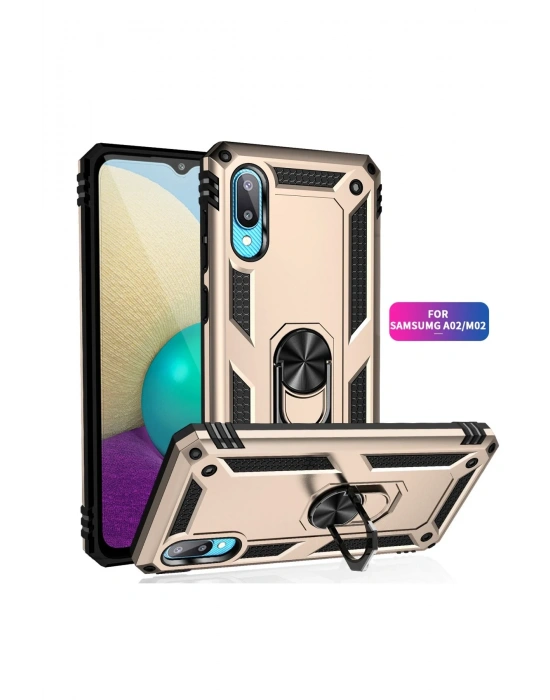 Newface Samsung Galaxy A02 Kılıf Sofya Yüzüklü Silikon Kapak - Gold