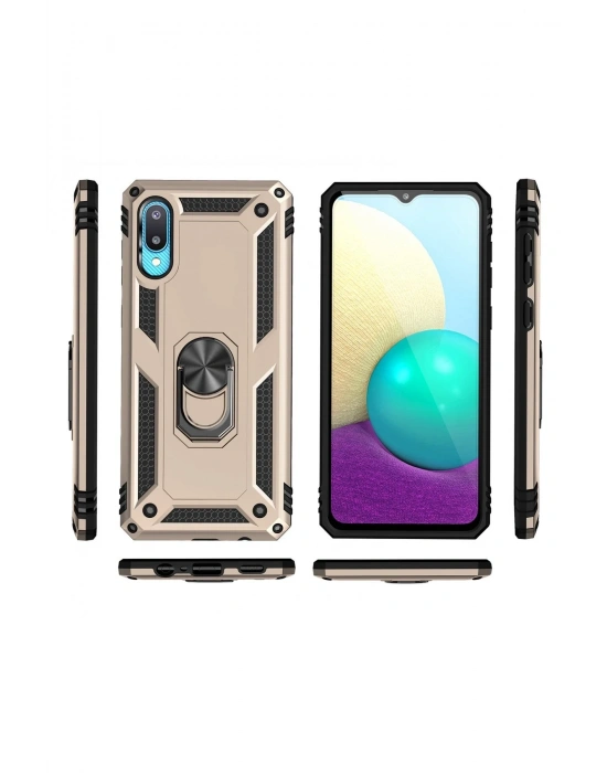 Newface Samsung Galaxy A02 Kılıf Sofya Yüzüklü Silikon Kapak - Gold