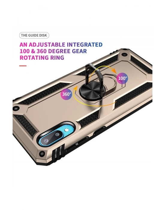 Newface Samsung Galaxy A02 Kılıf Sofya Yüzüklü Silikon Kapak - Gold