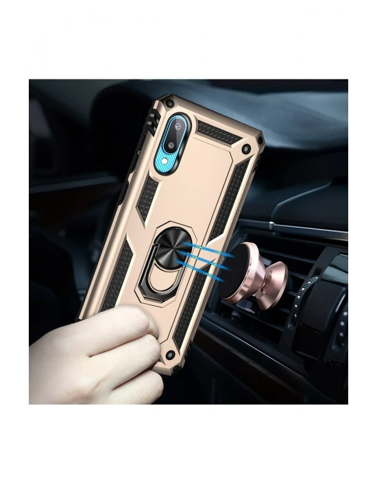 Newface Samsung Galaxy A02 Kılıf Sofya Yüzüklü Silikon Kapak - Gold