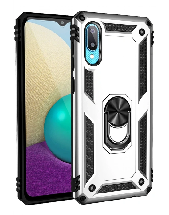 Newface Samsung Galaxy A02 Kılıf Sofya Yüzüklü Silikon Kapak - Gümüş