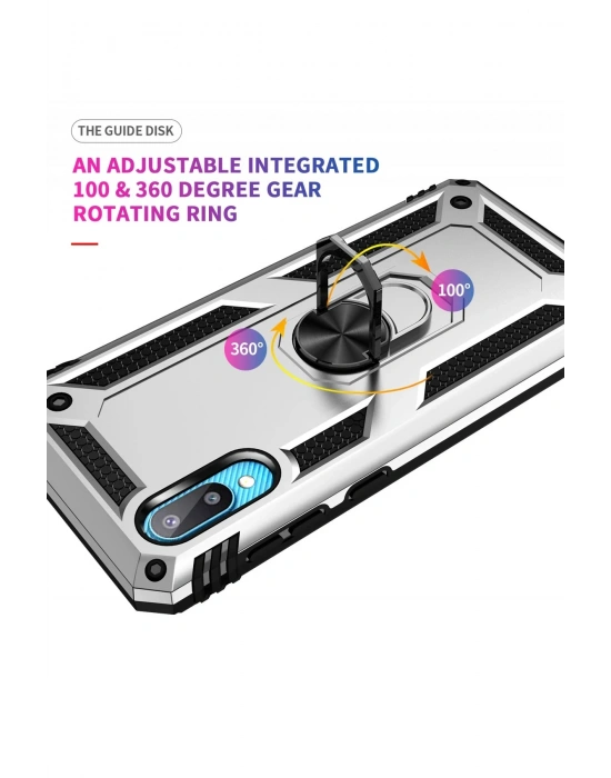 Newface Samsung Galaxy A02 Kılıf Sofya Yüzüklü Silikon Kapak - Gümüş