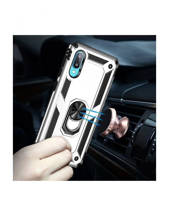 Newface Samsung Galaxy A02 Kılıf Sofya Yüzüklü Silikon Kapak - Gümüş