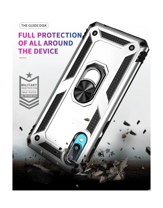 Newface Samsung Galaxy A02 Kılıf Sofya Yüzüklü Silikon Kapak - Gümüş