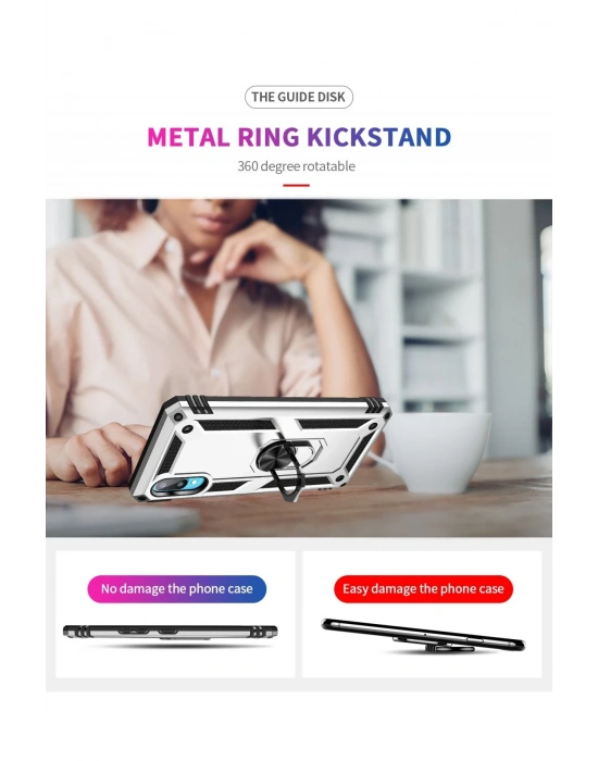 Newface Samsung Galaxy A02 Kılıf Sofya Yüzüklü Silikon Kapak - Gümüş