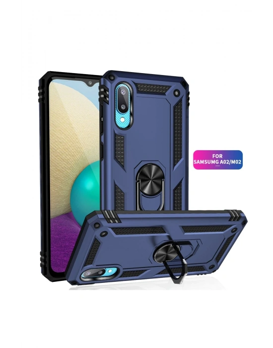 Newface Samsung Galaxy A02 Kılıf Sofya Yüzüklü Silikon Kapak - Lacivert