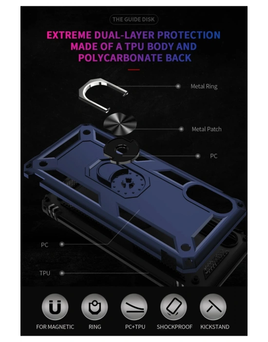 Newface Samsung Galaxy A02 Kılıf Sofya Yüzüklü Silikon Kapak - Lacivert