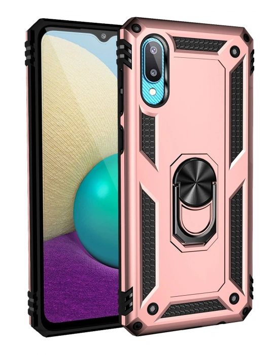 Newface Samsung Galaxy A02 Kılıf Sofya Yüzüklü Silikon Kapak - Rose