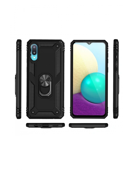 Newface Samsung Galaxy A02 Kılıf Sofya Yüzüklü Silikon Kapak - Siyah