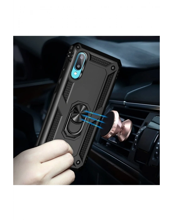 Newface Samsung Galaxy A02 Kılıf Sofya Yüzüklü Silikon Kapak - Siyah