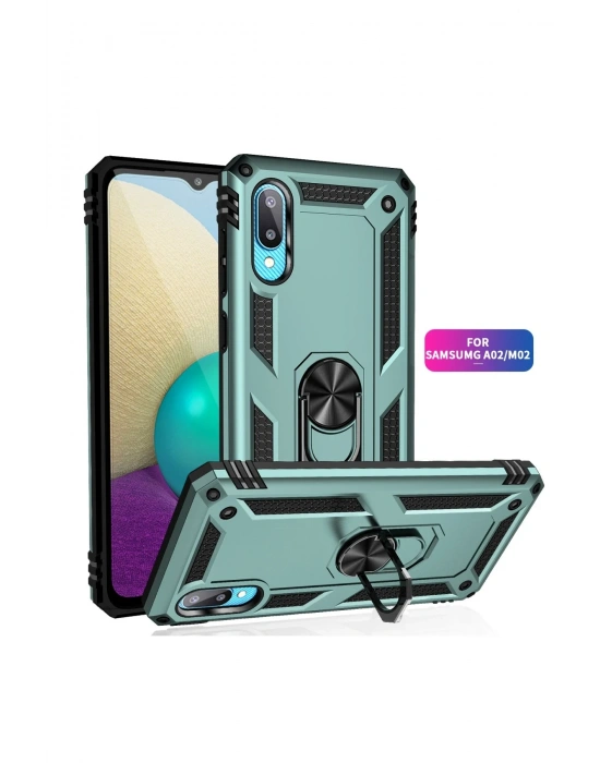 Newface Samsung Galaxy A02 Kılıf Sofya Yüzüklü Silikon Kapak - Yeşil