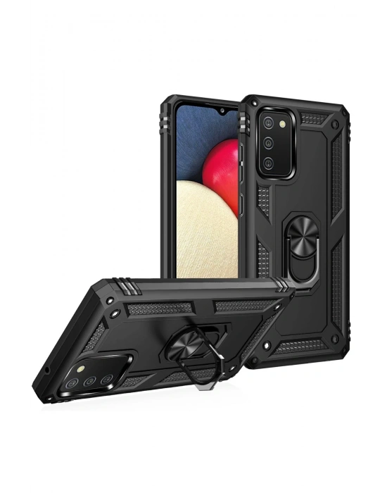 Newface Samsung Galaxy A02S Kılıf Sofya Yüzüklü Silikon Kapak - Siyah