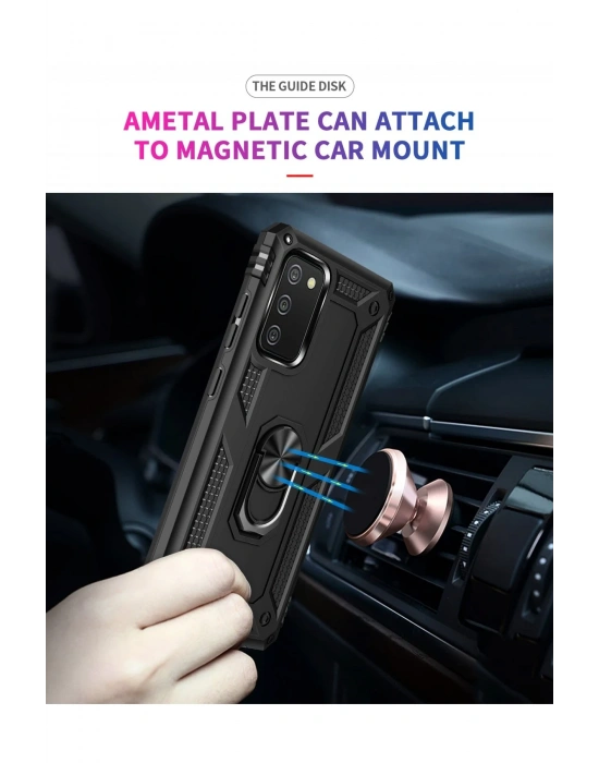 Newface Samsung Galaxy A02S Kılıf Sofya Yüzüklü Silikon Kapak - Siyah