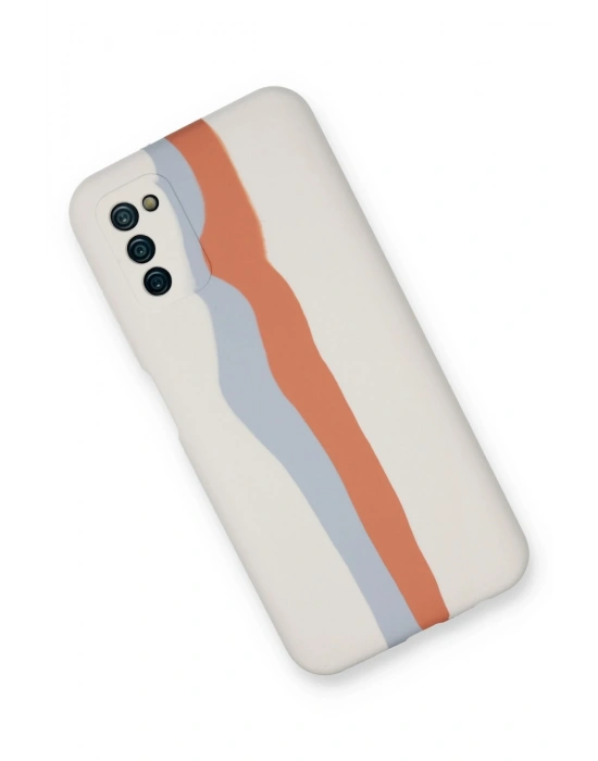 Newface Samsung Galaxy A03S Kılıf Ebruli Lansman Silikon - Beyaz-Turuncu