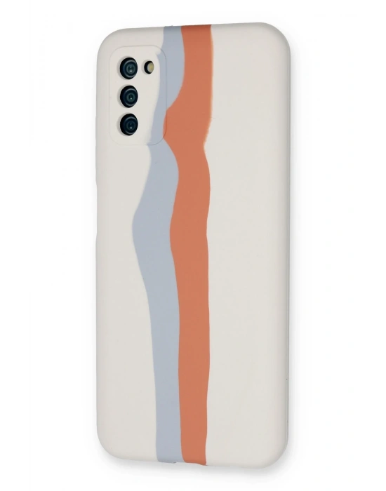 Newface Samsung Galaxy A03S Kılıf Ebruli Lansman Silikon - Beyaz-Turuncu