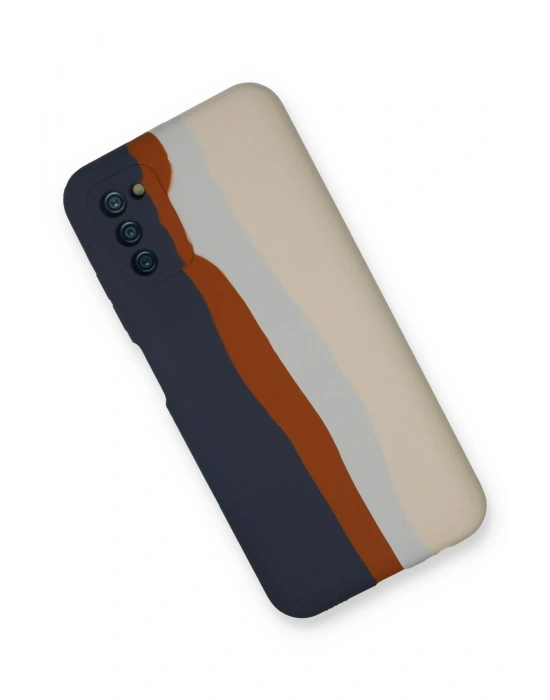 Newface Samsung Galaxy A03S Kılıf Ebruli Lansman Silikon - Lacivert-Krem