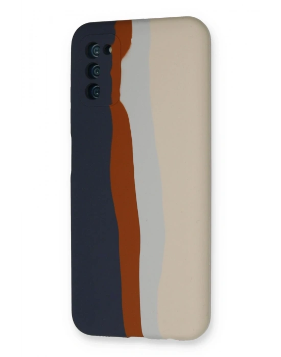 Newface Samsung Galaxy A03S Kılıf Ebruli Lansman Silikon - Lacivert-Krem