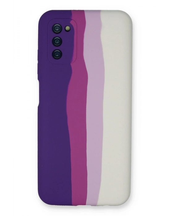 Newface Samsung Galaxy A03S Kılıf Ebruli Lansman Silikon - Mor-Beyaz