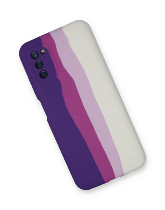 Newface Samsung Galaxy A03S Kılıf Ebruli Lansman Silikon - Mor-Beyaz