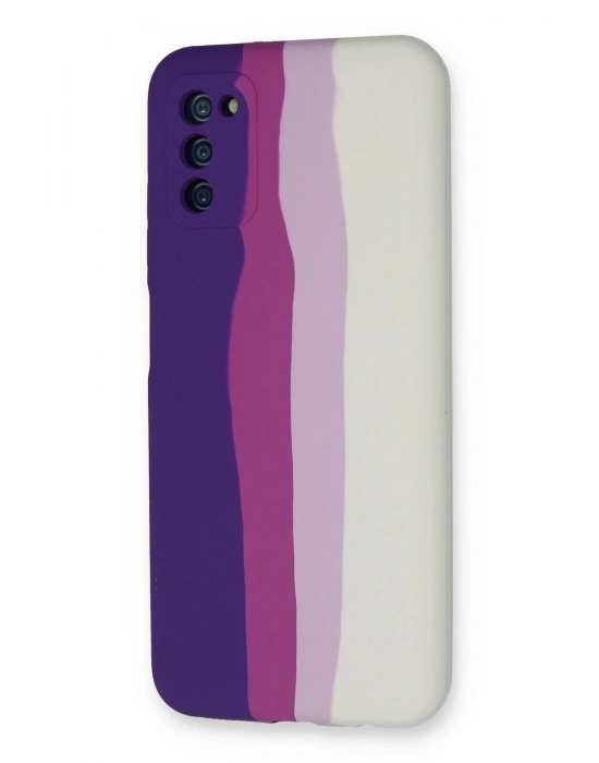 Newface Samsung Galaxy A03S Kılıf Ebruli Lansman Silikon - Mor-Beyaz