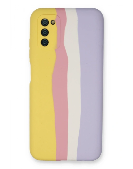 Newface Samsung Galaxy A03S Kılıf Ebruli Lansman Silikon - Sarı-Mavi