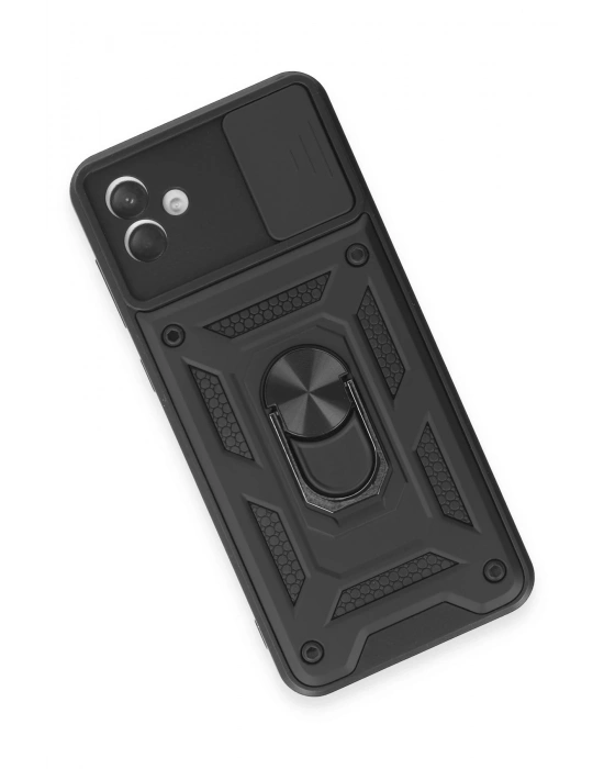 Newface Samsung Galaxy A04E Kılıf Pars Lens Yüzüklü Silikon - Siyah