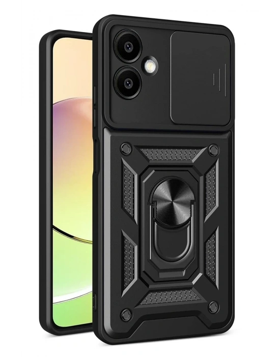 Newface Samsung Galaxy A07 4G Pars Lens Yüzüklü Silikon - Siyah