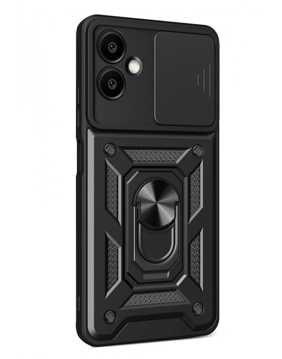 Newface Samsung Galaxy A07 4G Pars Lens Yüzüklü Silikon - Siyah