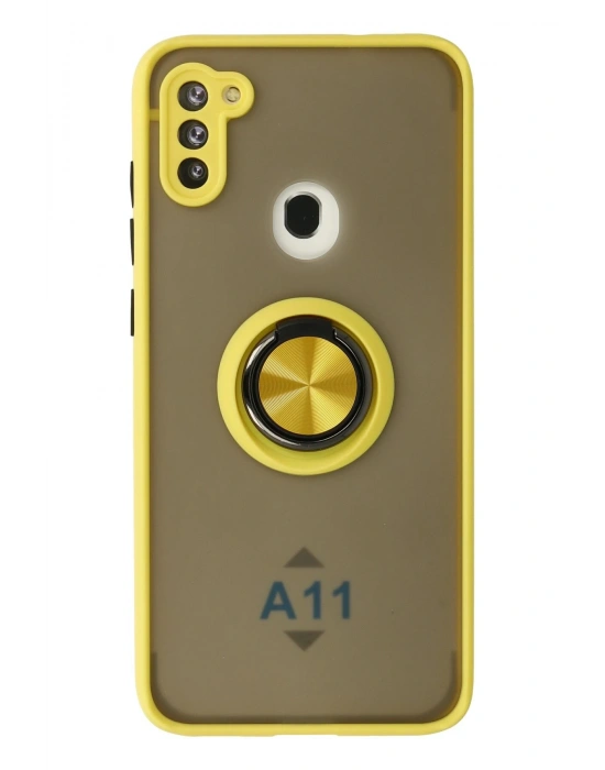 Newface Samsung Galaxy A11 Kılıf Montreal Yüzüklü Silikon Kapak - Sarı