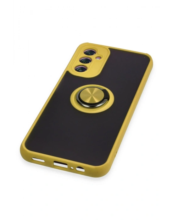 Newface Samsung Galaxy A14 4G Kılıf Montreal Yüzüklü Silikon Kapak - Sarı