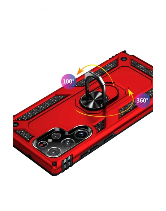 Newface Samsung Galaxy A14 4G Kılıf Sofya Yüzüklü Silikon Kapak - Kırmızı