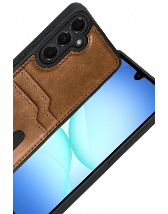 Newface Samsung Galaxy A17 5G Sara Kartvizitli Deri Kılıf - Taba