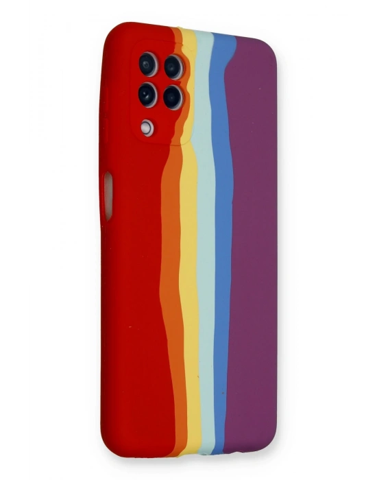 Newface Samsung Galaxy A22 Kılıf Ebruli Lansman Silikon - Kırmızı-Mor