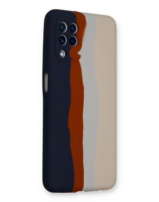 Newface Samsung Galaxy A22 Kılıf Ebruli Lansman Silikon - Lacivert-Krem