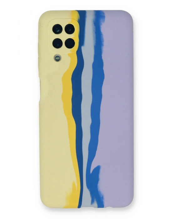 Newface Samsung Galaxy A22 Kılıf Ebruli Lansman Silikon - Sarı-Lila