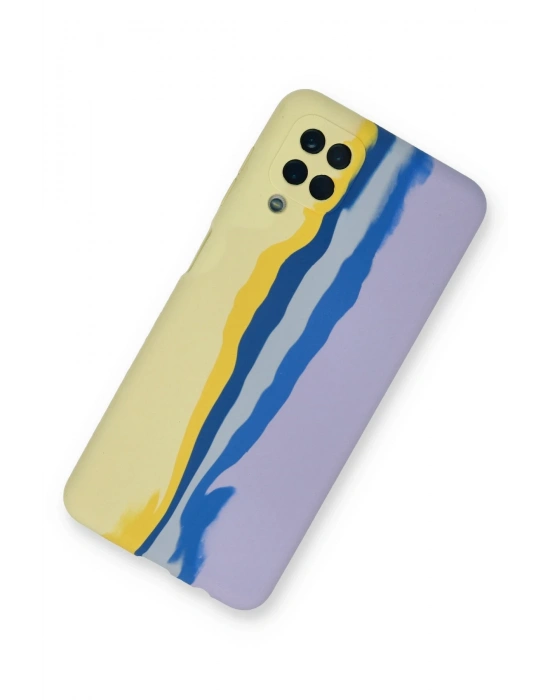 Newface Samsung Galaxy A22 Kılıf Ebruli Lansman Silikon - Sarı-Lila