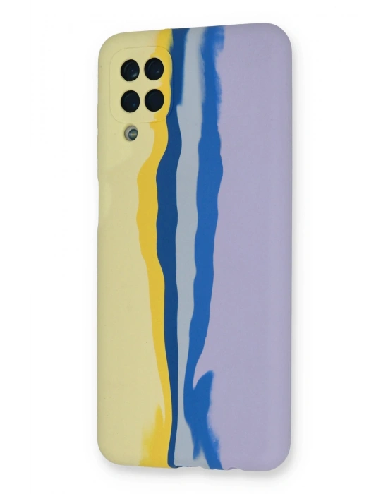 Newface Samsung Galaxy A22 Kılıf Ebruli Lansman Silikon - Sarı-Lila